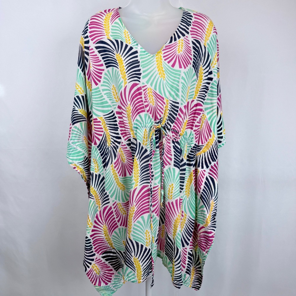 World Market Cotton Kaftan Tunic Beach Cover Up Tropical Print Free Size